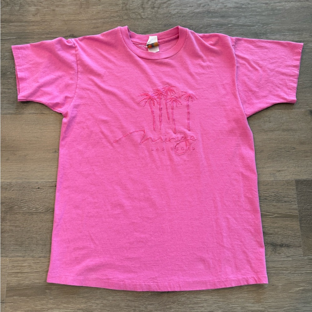 Mirage Las Vegas Vintage 90s Single Stich Neon Pink Embroidered Palm Tree Shirt